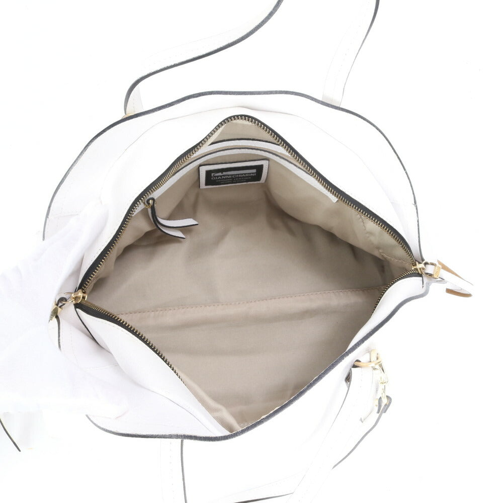 美品 ジャンニ キアリーニ レザー 2WAY ショルダーバッグ 斜め掛け ハンド トート ホワイト ブランド レディース MCM CE10-3