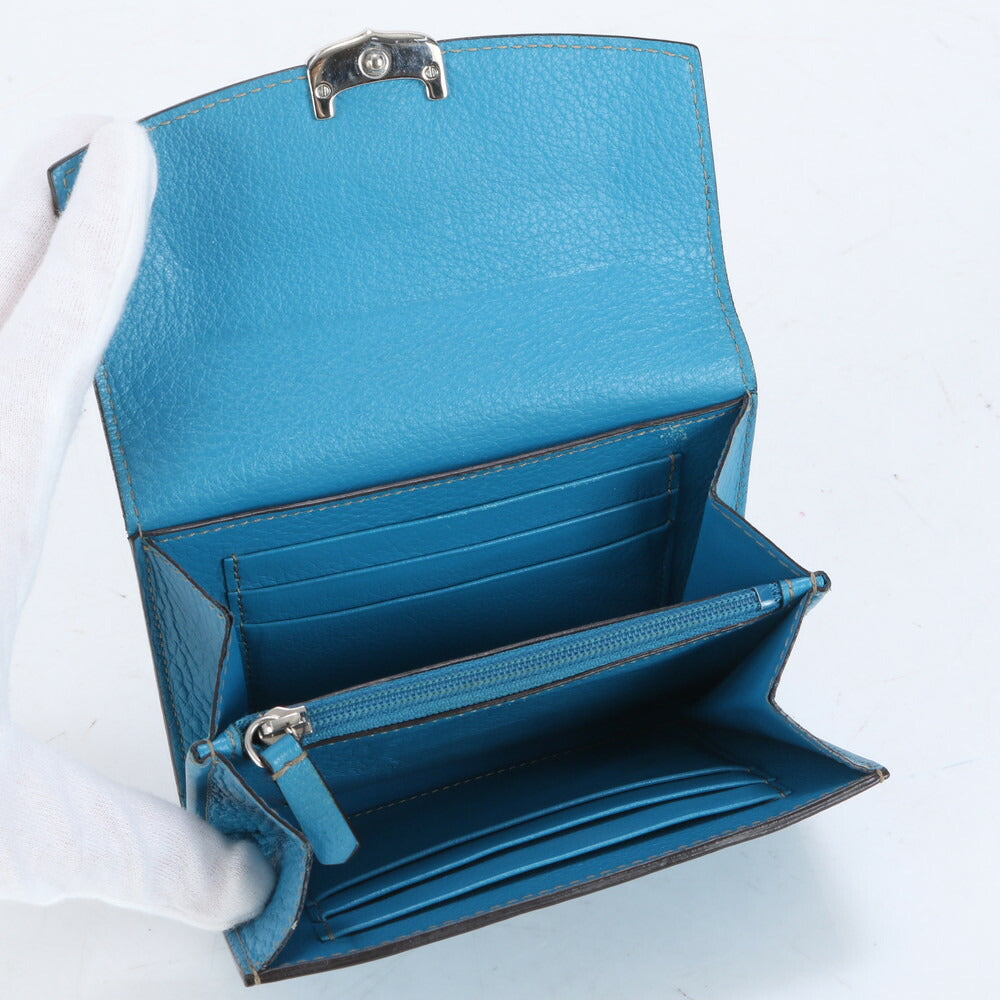 カルティエ C ドゥ カルティエ ブルー レザー 二つ折り 財布 コンパクト ウォレット ラウンドファスナー レディース MUM CE25-4