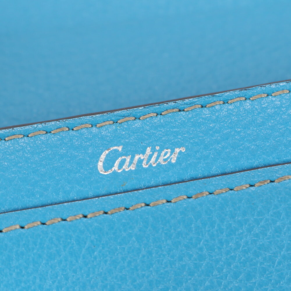 カルティエ C ドゥ カルティエ ブルー レザー 二つ折り 財布 コンパクト ウォレット ラウンドファスナー レディース MUM CE25-4
