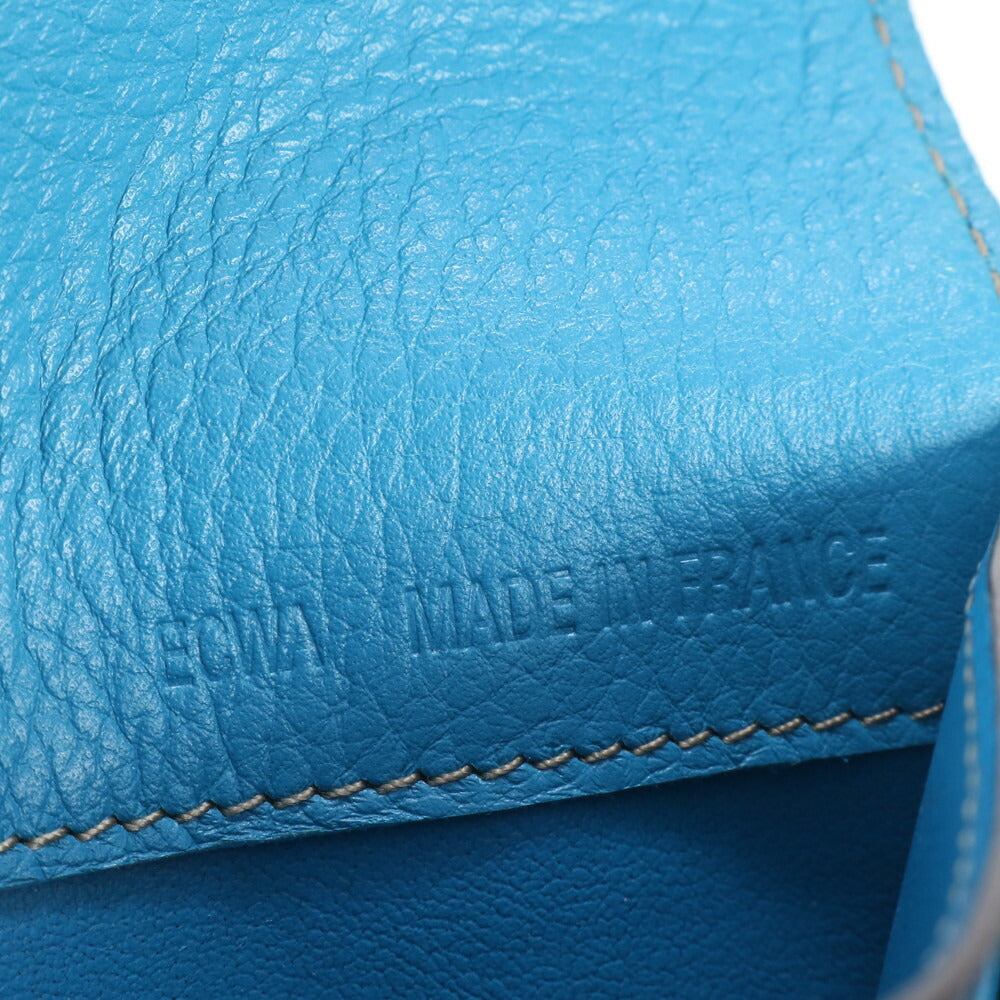 カルティエ C ドゥ カルティエ ブルー レザー 二つ折り 財布 コンパクト ウォレット ラウンドファスナー レディース MUM CE25-4