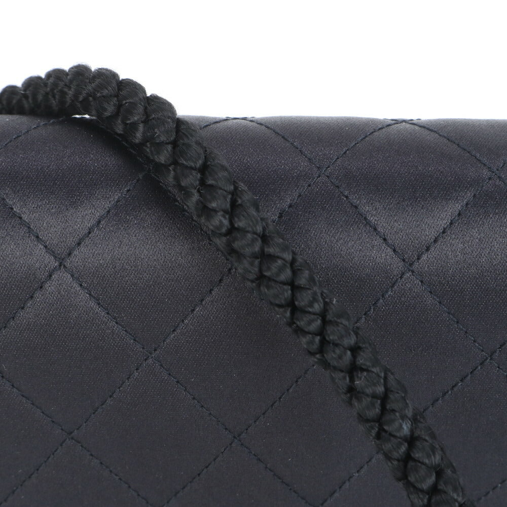 美品 シャネル シリアルシール付 マトラッセ サテン ハーフムーン ラインストーン ショルダーバッグ 斜め掛け 黒 レディース RUE CF24-5