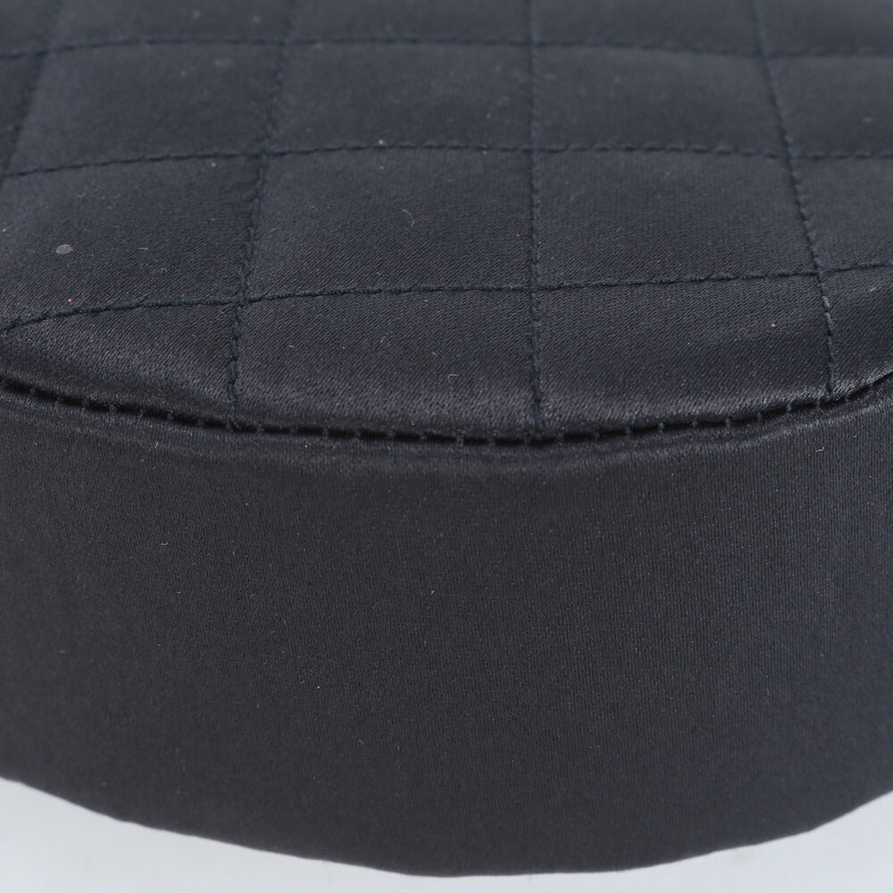 美品 シャネル シリアルシール付 マトラッセ サテン ハーフムーン ラインストーン ショルダーバッグ 斜め掛け 黒 レディース RUE CF24-5