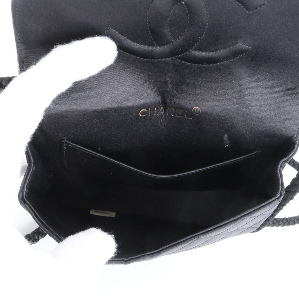 美品 シャネル シリアルシール付 マトラッセ サテン ハーフムーン ラインストーン ショルダーバッグ 斜め掛け 黒 レディース RUE CF24-5