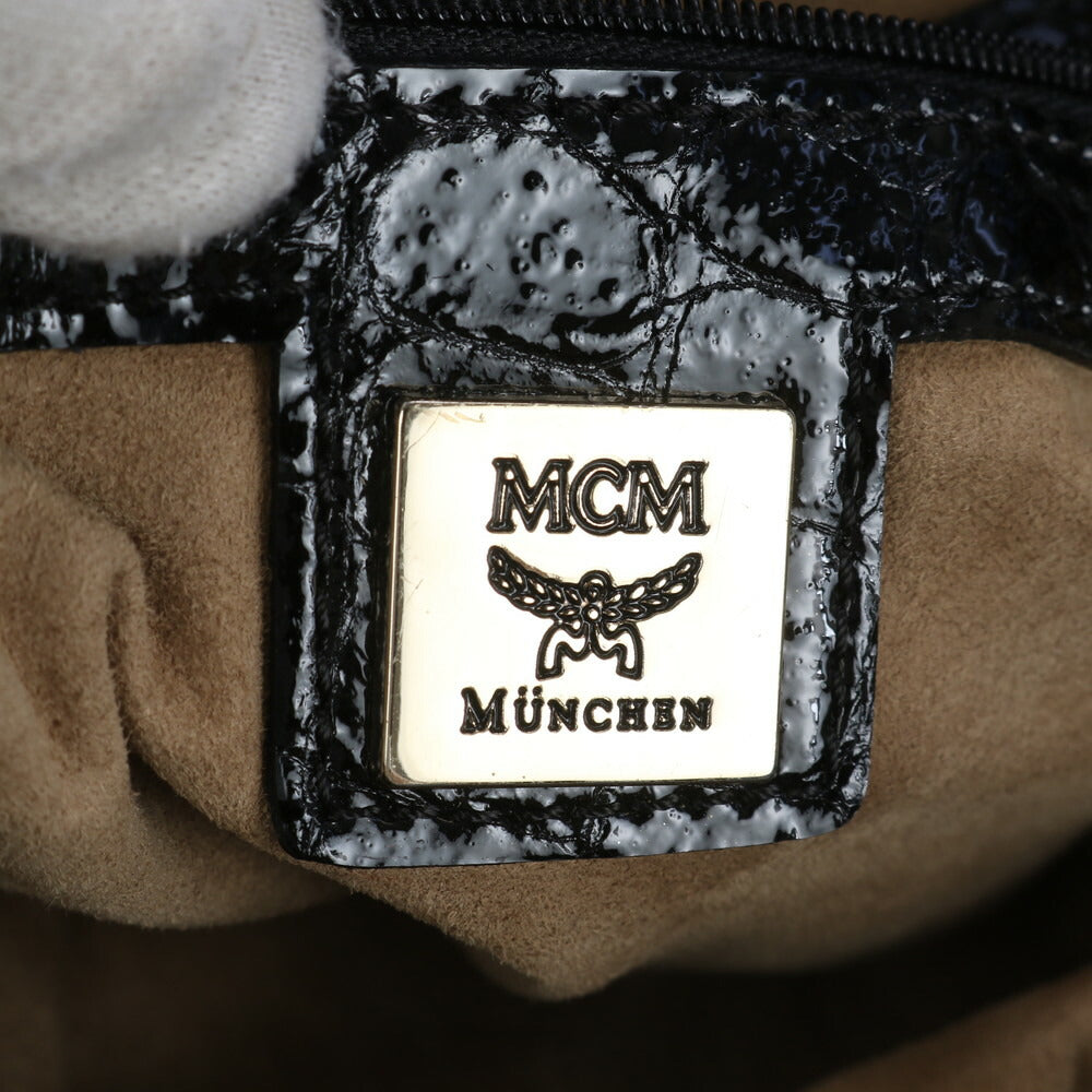 MCM エムシーエム クロコダイル パイソン エンボス パテント レザー 2WAY トート バッグ 肩掛け ショルダー ハンド レディース EUE CG7-9