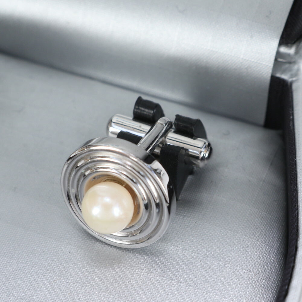 極美品 桂由美 YUMI KATSURA 本真珠 パール カフス タイタック セット ビジネス カフス シルバー 金具 メンズ ECE CG10-9