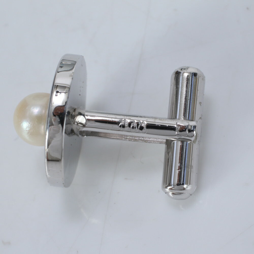 極美品 桂由美 YUMI KATSURA 本真珠 パール カフス タイタック セット ビジネス カフス シルバー 金具 メンズ ECE CG10-9