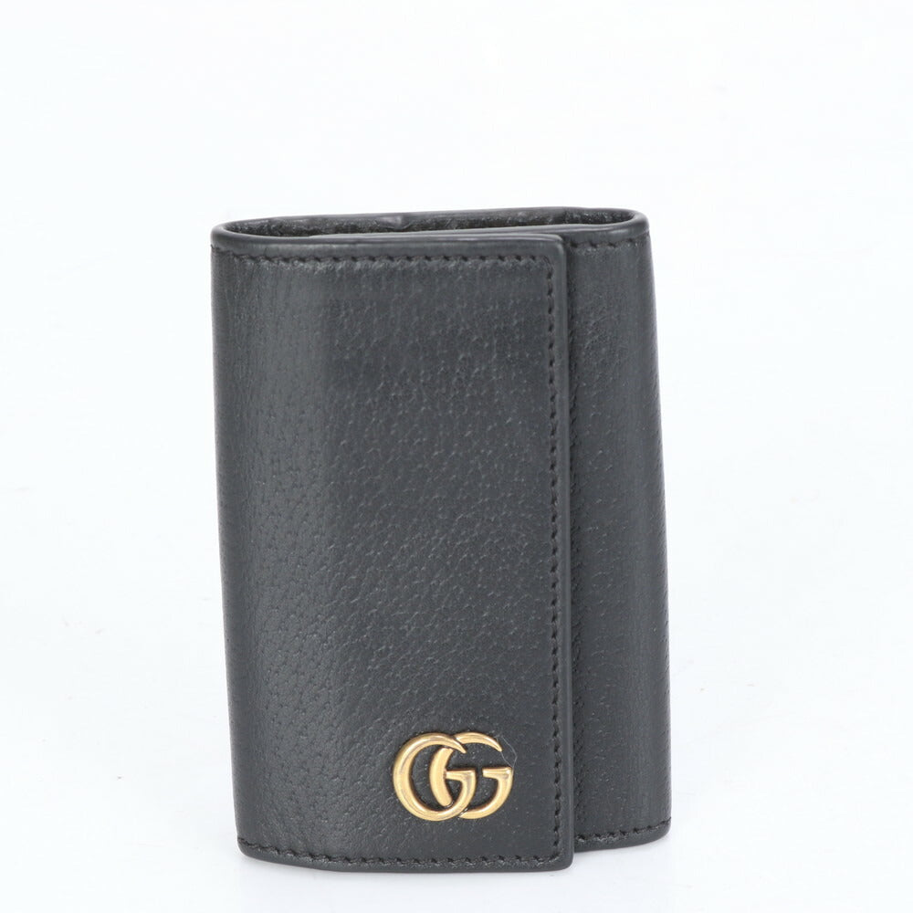 極美品 グッチ GG マーモント ダブル G レザー キーケース 6連 キーリング 435305 ブラック ゴールド メンズ レディース ECE CG20-1