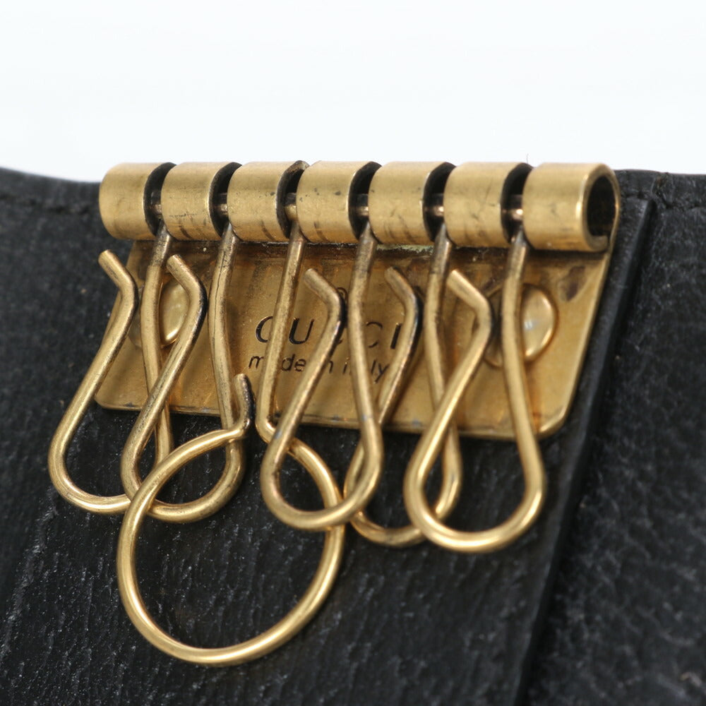 極美品 グッチ GG マーモント ダブル G レザー キーケース 6連 キーリング 435305 ブラック ゴールド メンズ レディース ECE CG20-1