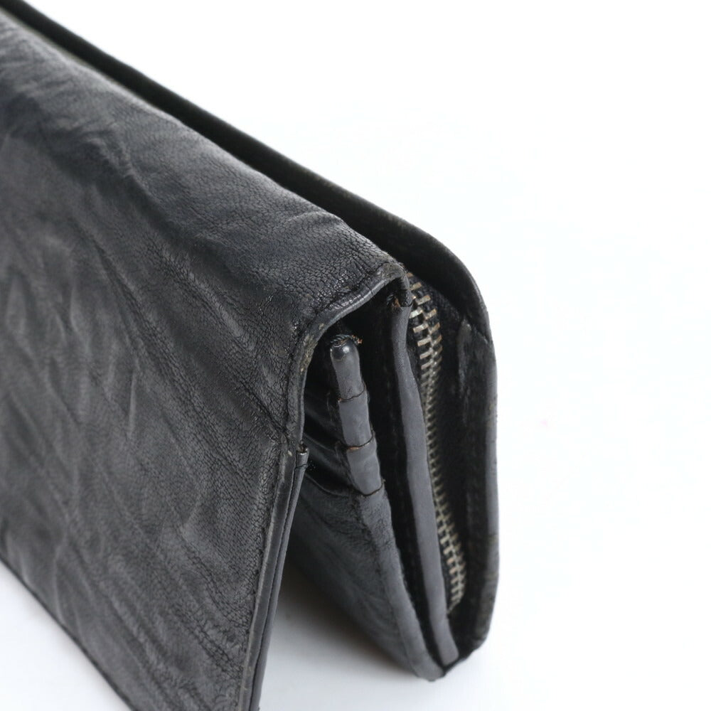 タケオキクチ レザー 長財布 二つ折り ロング ウォレット ラウンドファスナー ブラック 黒 シルバー 金具 ビジネス メンズ ECE CH6-5