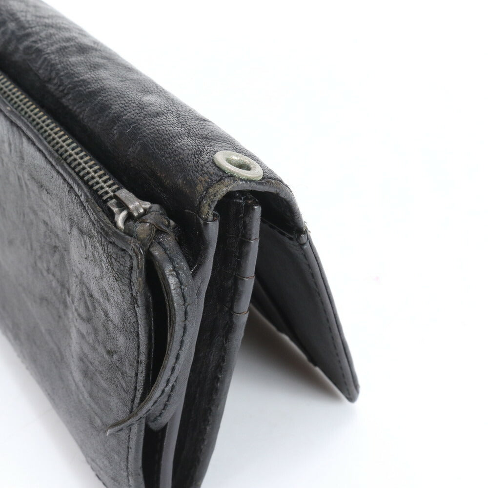 タケオキクチ レザー 長財布 二つ折り ロング ウォレット ラウンドファスナー ブラック 黒 シルバー 金具 ビジネス メンズ ECE CH6-5