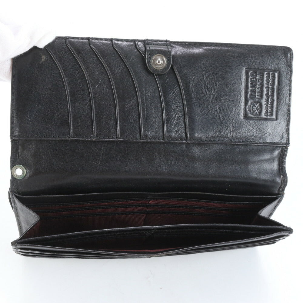 タケオキクチ レザー 長財布 二つ折り ロング ウォレット ラウンドファスナー ブラック 黒 シルバー 金具 ビジネス メンズ ECE CH6-5