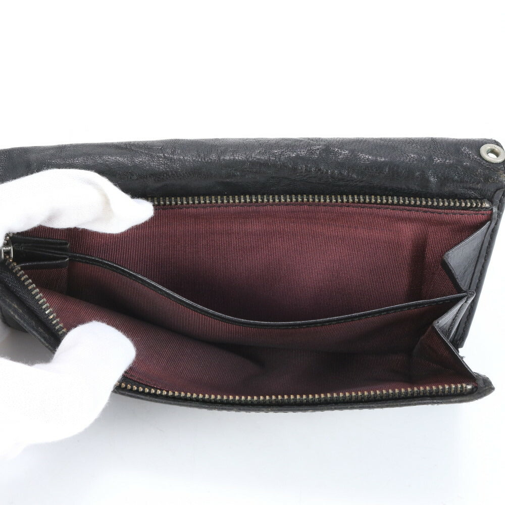 タケオキクチ レザー 長財布 二つ折り ロング ウォレット ラウンドファスナー ブラック 黒 シルバー 金具 ビジネス メンズ ECE CH6-5