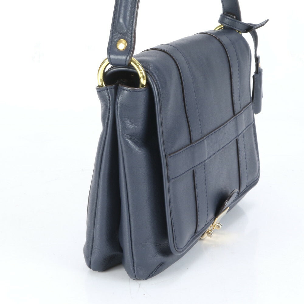 極美品 J&M DAVIDSON レザー ハンドバッグ トップハンドル ネイビー 紺 トート ショルダー ゴールド 金具 レディース RRE CH16-2