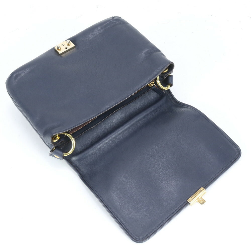 極美品 J&M DAVIDSON レザー ハンドバッグ トップハンドル ネイビー 紺 トート ショルダー ゴールド 金具 レディース RRE CH16-2