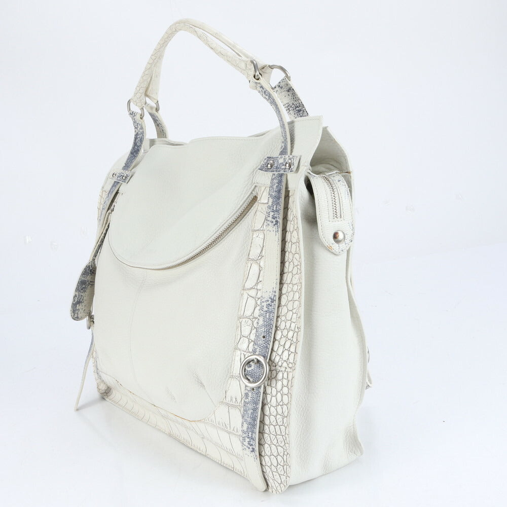 フルラ クロコダイル リザード エンボス レザー トート バッグ 肩掛け ショルダー ハンド A4 ホワイト レディース RRE CH16-10