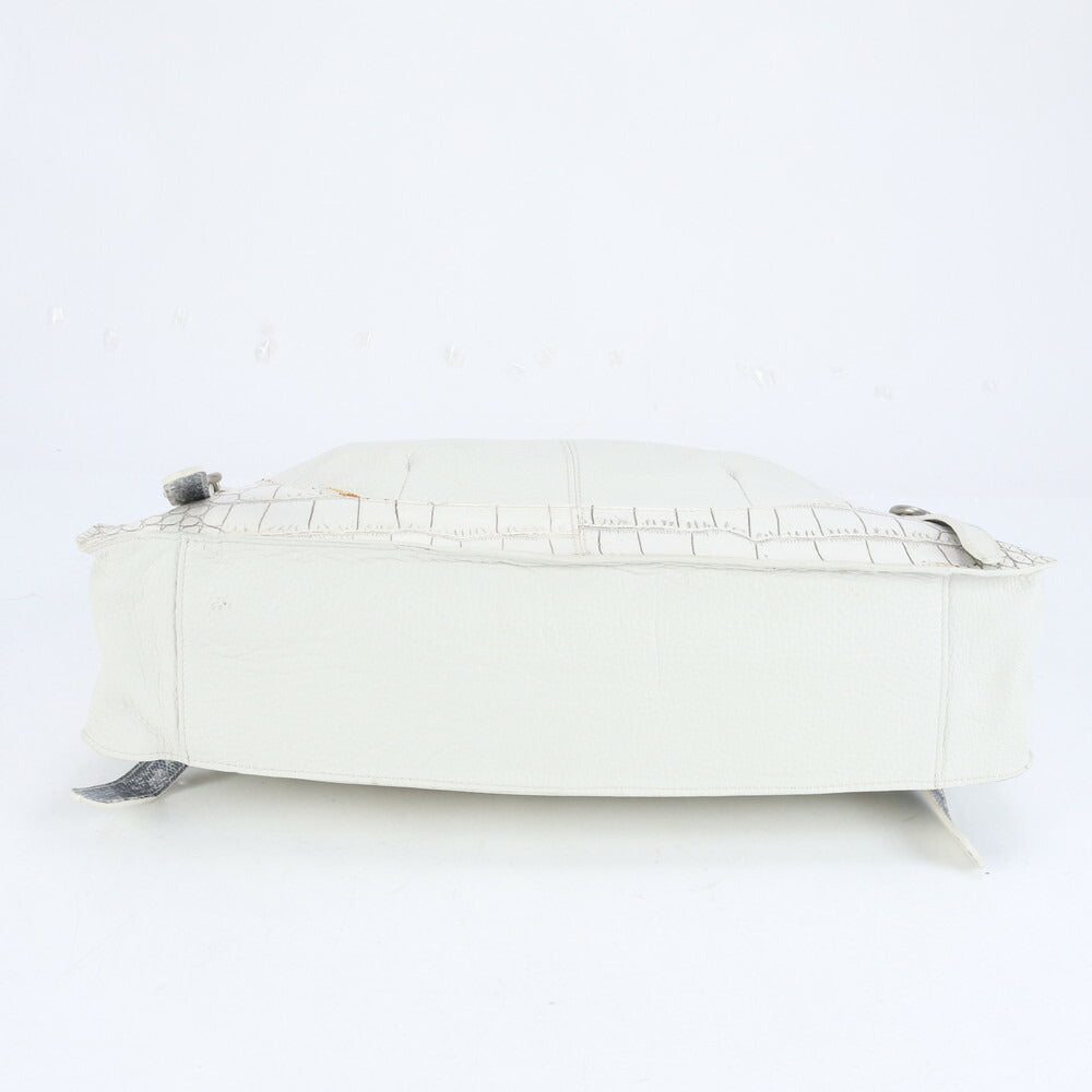 フルラ クロコダイル リザード エンボス レザー トート バッグ 肩掛け ショルダー ハンド A4 ホワイト レディース RRE CH16-10