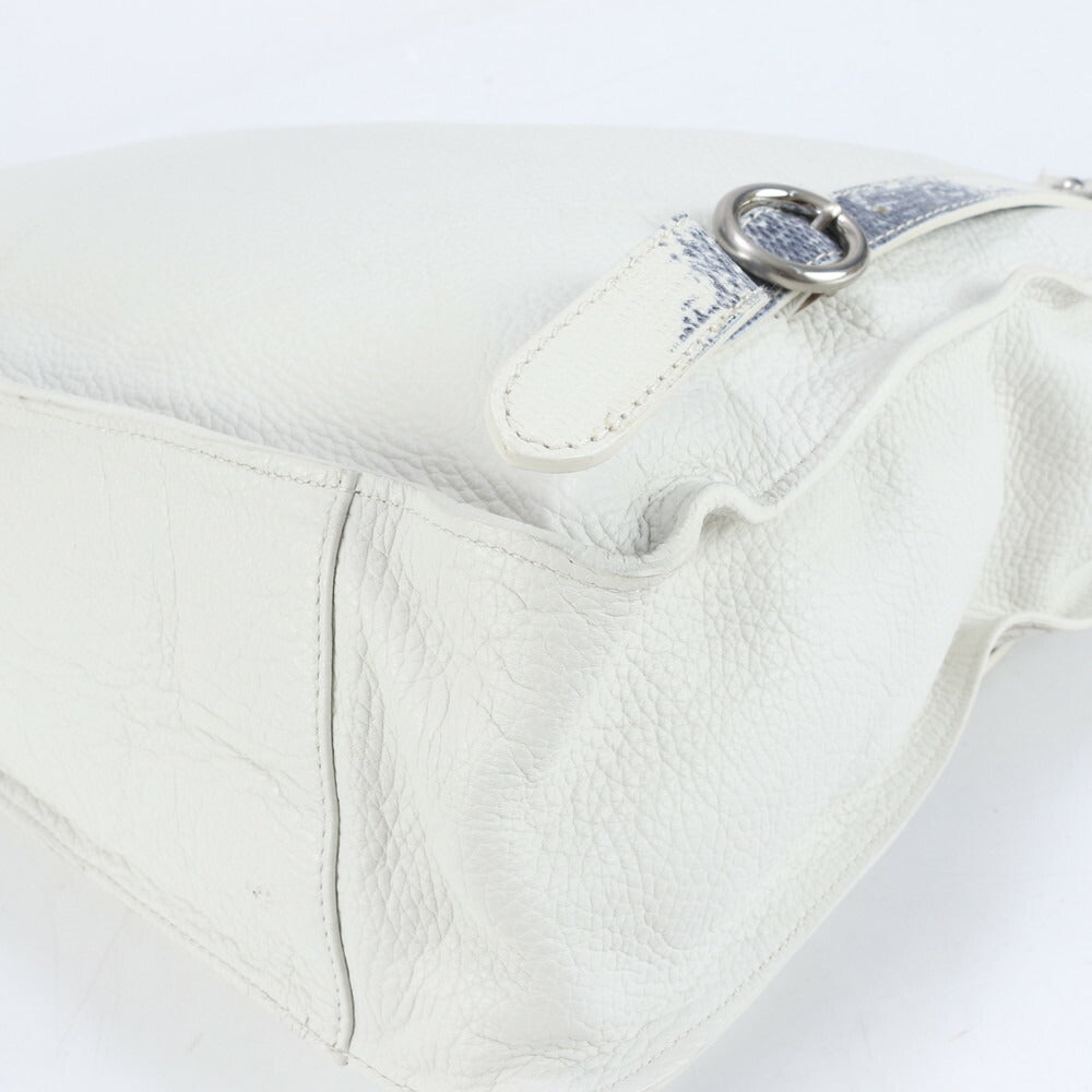 フルラ クロコダイル リザード エンボス レザー トート バッグ 肩掛け ショルダー ハンド A4 ホワイト レディース RRE CH16-10