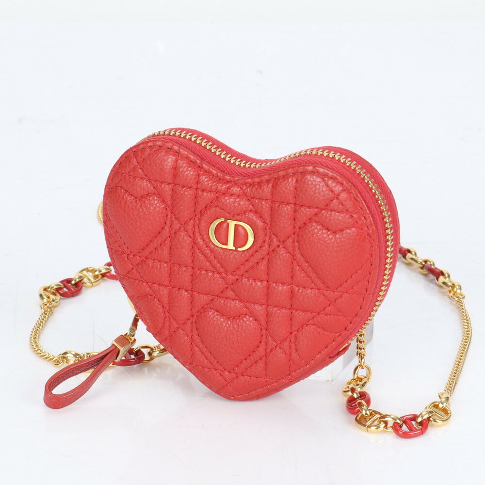 未使用 クリスチャンディオール カロ ハート カナージュ チェーン レザー ショルダーバッグ ポーチ 斜め掛け レディース ECE CI10-4