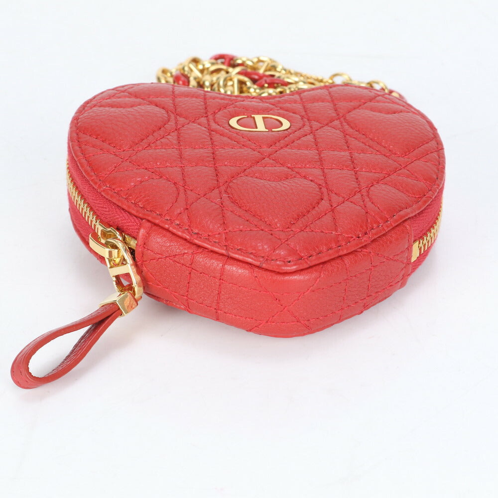 未使用 クリスチャンディオール カロ ハート カナージュ チェーン レザー ショルダーバッグ ポーチ 斜め掛け レディース ECE CI10-4