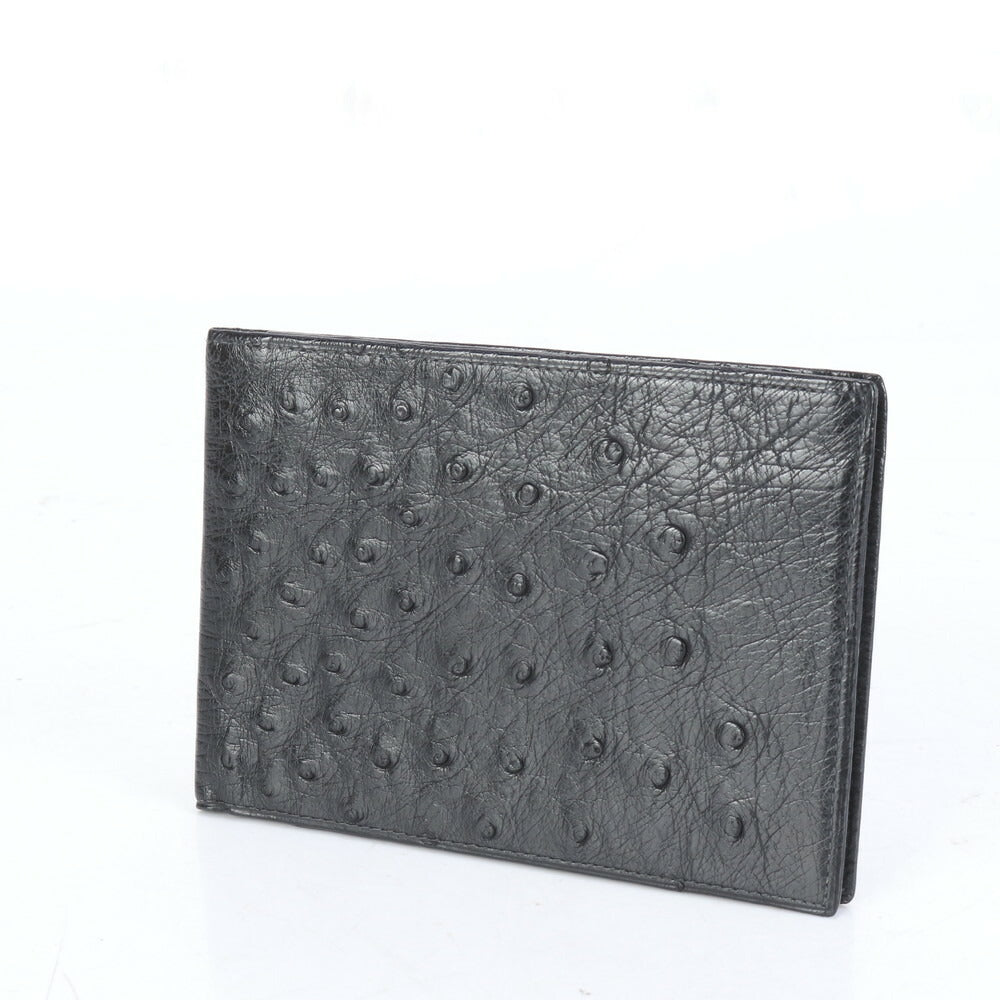 美品 オールド グッチ オーストリッチ レザー 二つ折り 財布 ウォレット 本革 ブラック 黒 紳士 ブランド メンズ MCM CI21-1