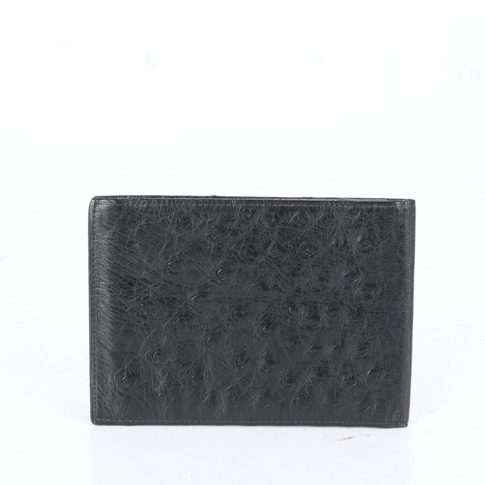 美品 オールド グッチ オーストリッチ レザー 二つ折り 財布 ウォレット 本革 ブラック 黒 紳士 ブランド メンズ MCM CI21-1