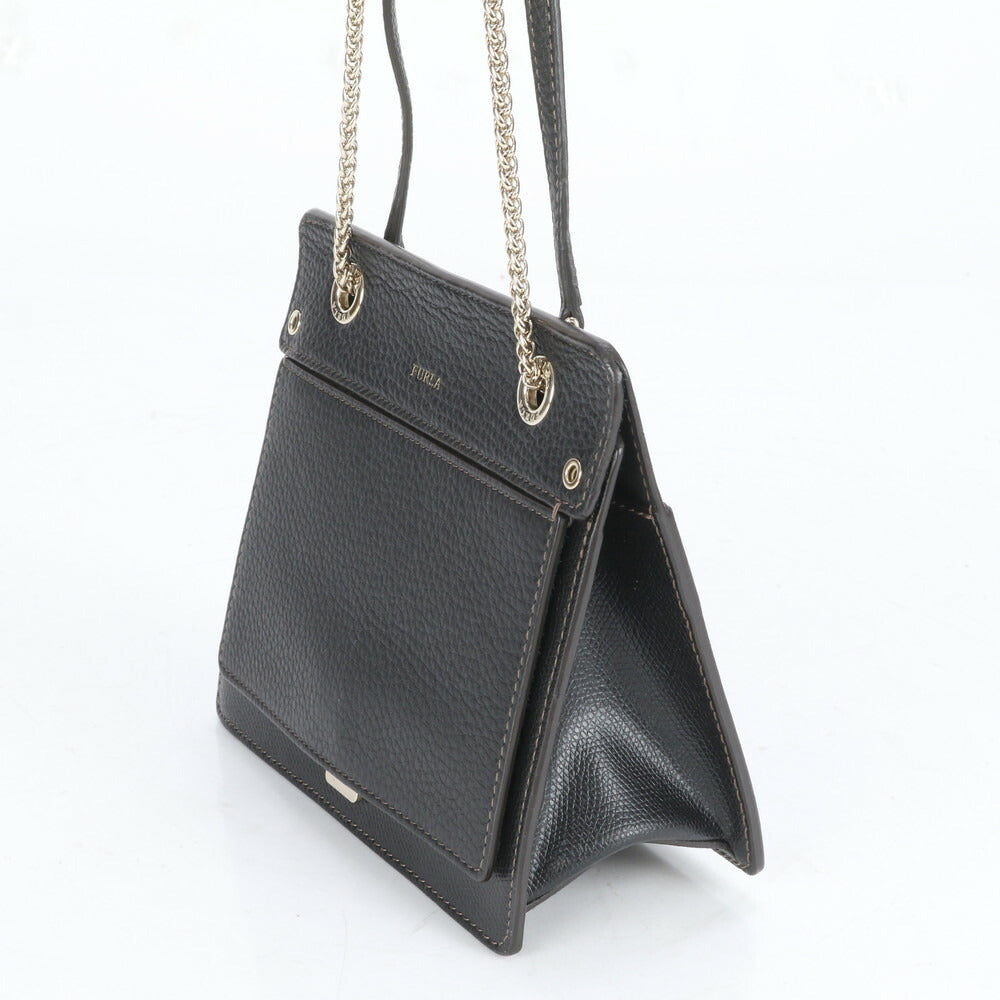 極美品 フルラ ライク レザー 2WAY ゴールド チェーン ショルダーバッグ 斜め掛け ハンド トート ブラック 黒 レディース RCE CI22-9