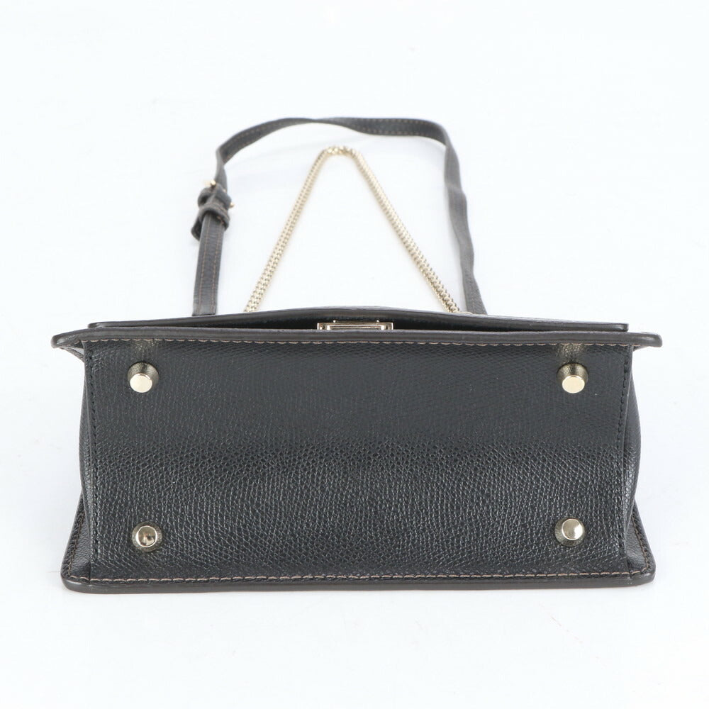 極美品 フルラ ライク レザー 2WAY ゴールド チェーン ショルダーバッグ 斜め掛け ハンド トート ブラック 黒 レディース RCE CI22-9