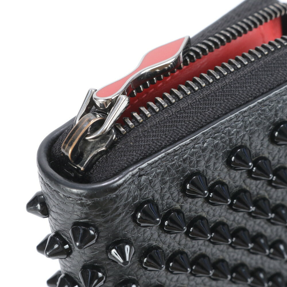 極美品 クリスチャンルブタン パネトーネ スパイク スタッズ レザー 長財布 二つ折り ロング ウォレット 黒 レディース RRE CJ3-4