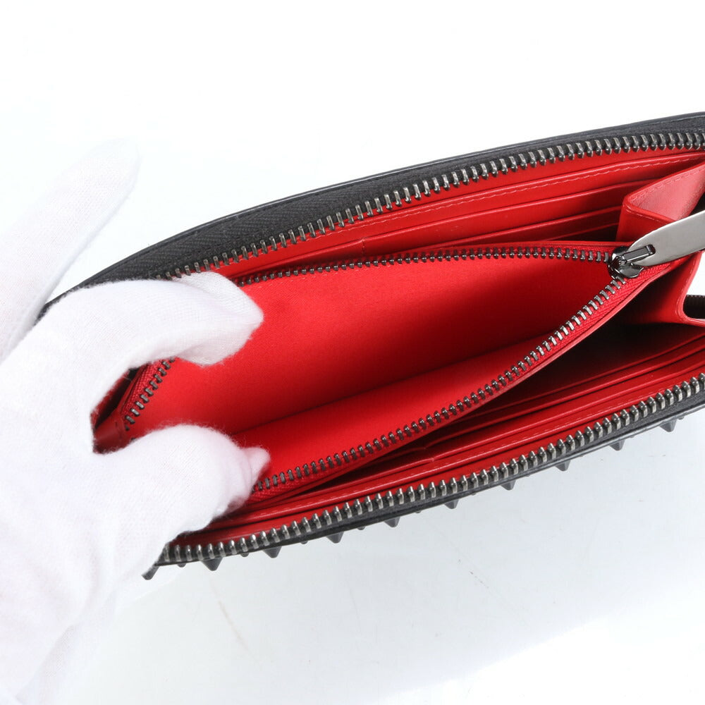 極美品 クリスチャンルブタン パネトーネ スパイク スタッズ レザー 長財布 二つ折り ロング ウォレット 黒 レディース RRE CJ3-4