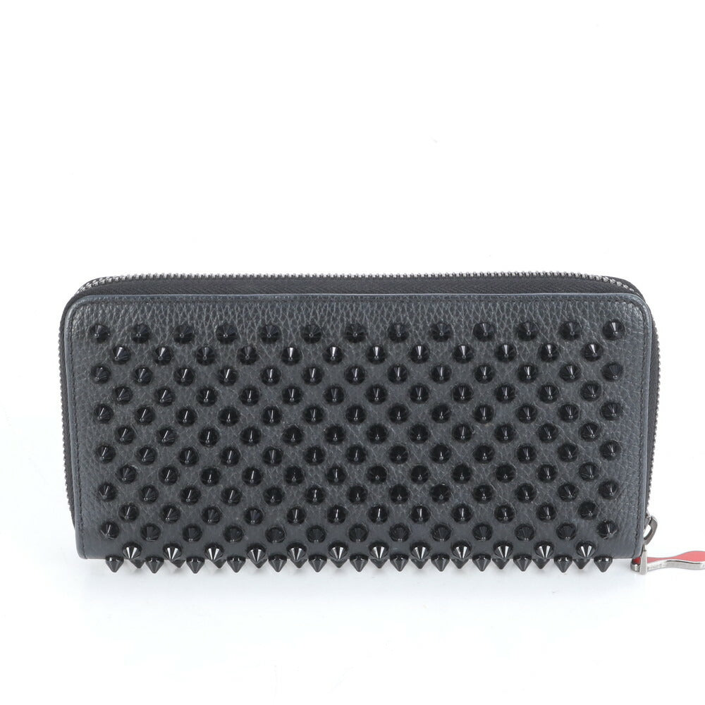極美品 クリスチャンルブタン パネトーネ スパイク レザー 長財布 ロング ウォレット ラウンドファスナー 黒 レディース RRE CJ3-5