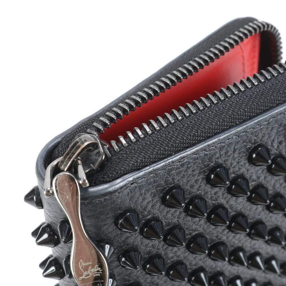 極美品 クリスチャンルブタン パネトーネ スパイク レザー 長財布 ロング ウォレット ラウンドファスナー 黒 レディース RRE CJ3-5