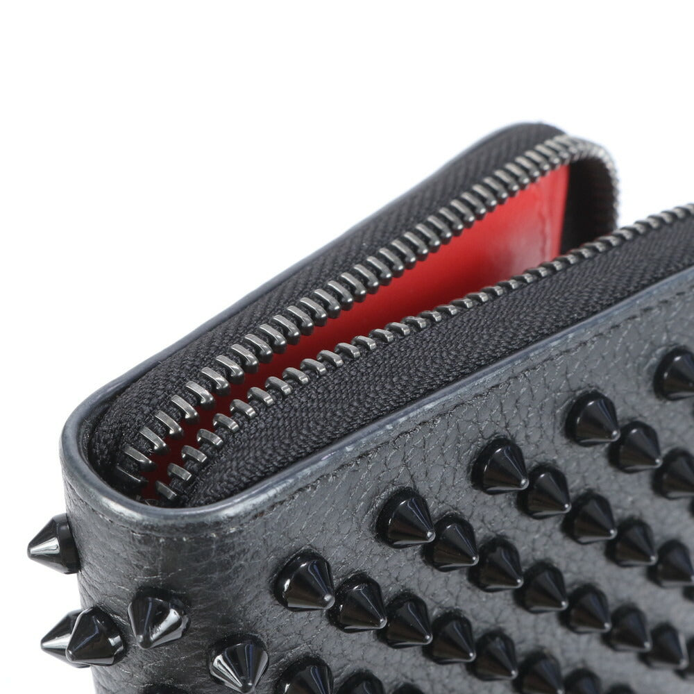 極美品 クリスチャンルブタン パネトーネ スパイク レザー 長財布 ロング ウォレット ラウンドファスナー 黒 レディース RRE CJ3-5