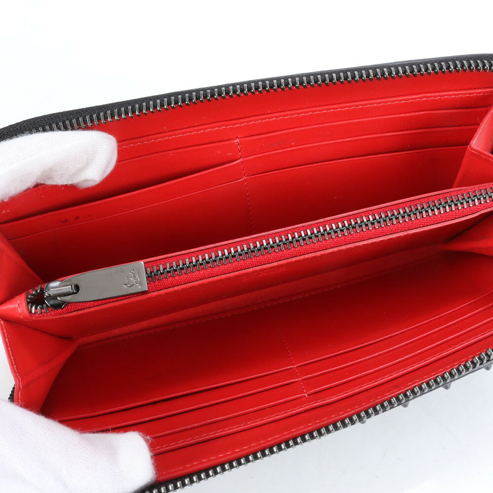 極美品 クリスチャンルブタン パネトーネ スパイク レザー 長財布 ロング ウォレット ラウンドファスナー 黒 レディース RRE CJ3-5