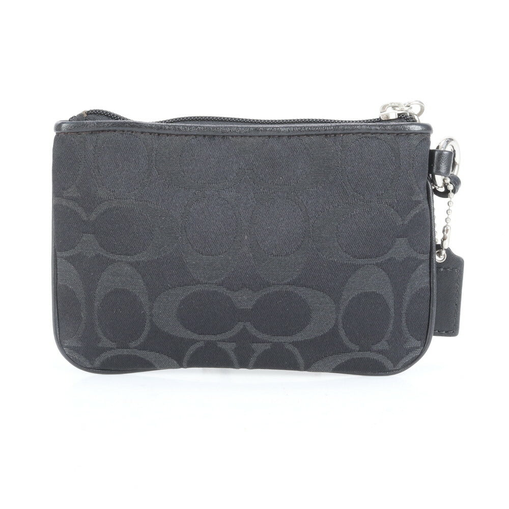美品 コーチ シグネチャー キャンバス レザー ストラップ付 ポーチ アクセサリー メイク 小物入れ ブラック レディース RRE CJ6-8