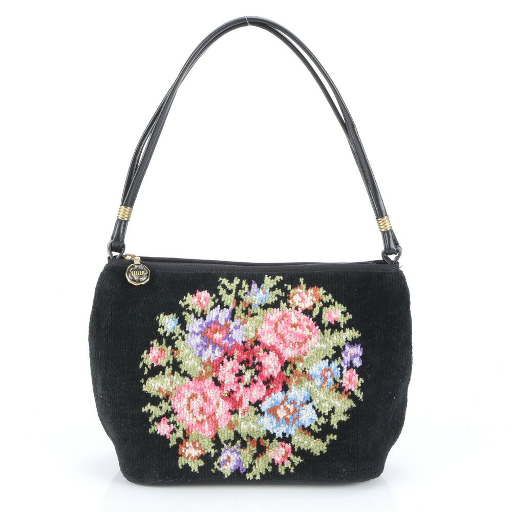 美品 フェイラー フラワー 花柄 ワンショルダー レザー ショルダーバッグ 肩掛け トート ハンド ブラック レディース RRE CK15-3