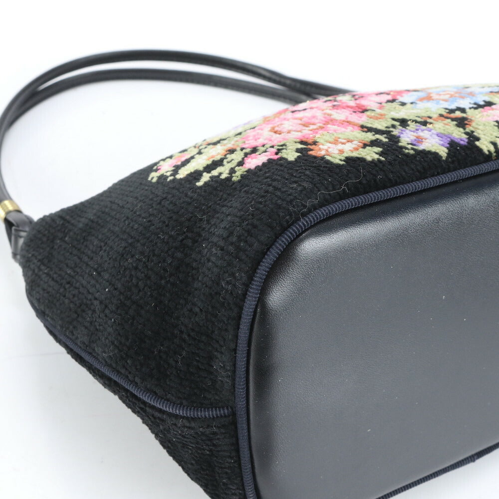 美品 フェイラー フラワー 花柄 ワンショルダー レザー ショルダーバッグ 肩掛け トート ハンド ブラック レディース RRE CK15-3