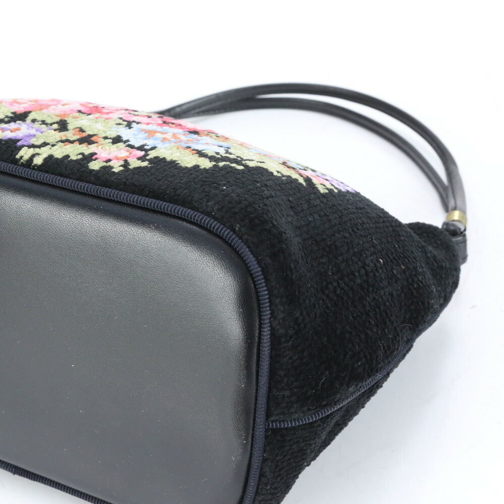 美品 フェイラー フラワー 花柄 ワンショルダー レザー ショルダーバッグ 肩掛け トート ハンド ブラック レディース RRE CK15-3