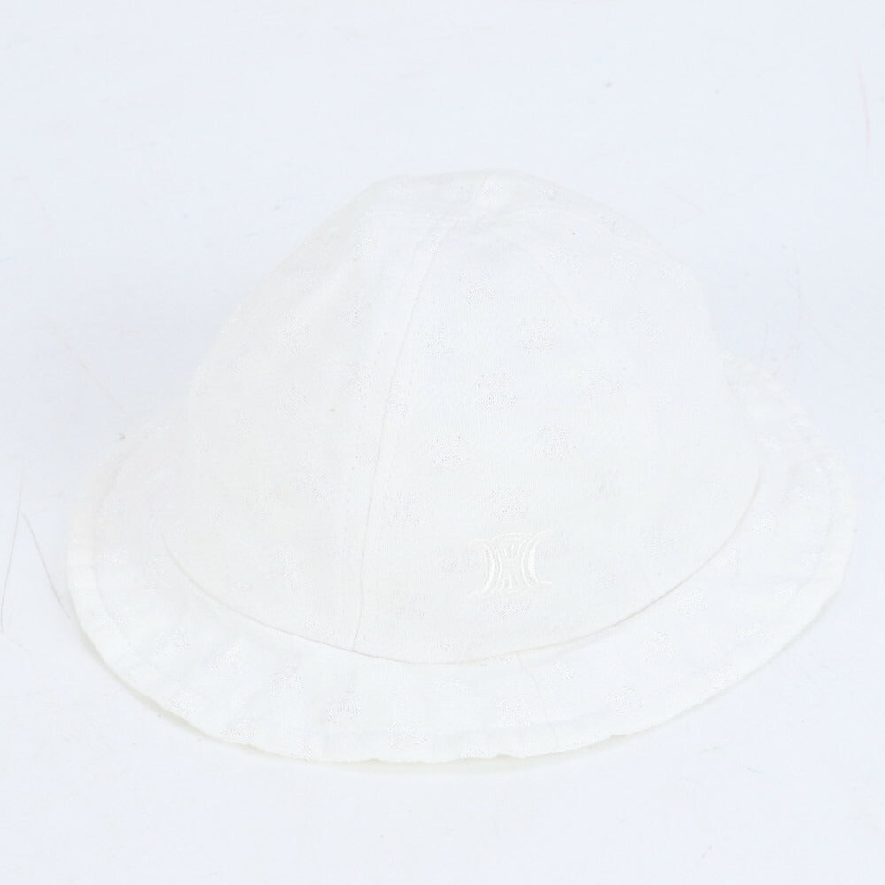美品 セリーヌ トリオンフ 柄 刺繍 キッズ ベビー ホワイト 帽子 44cm ファッション おしゃれ ハット RUM CK23-7