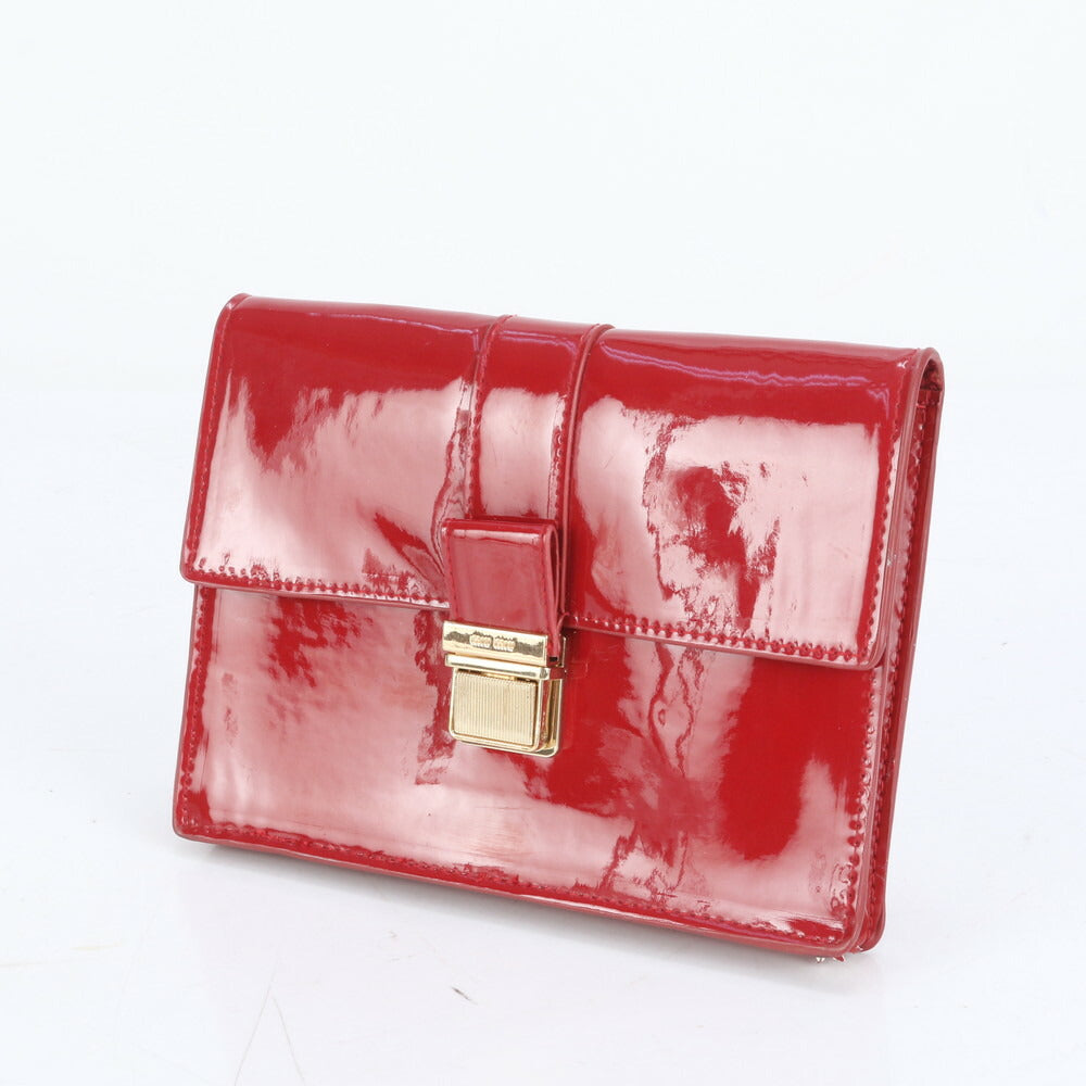 美品 ミュウミュウ パテント レザー クラッチ バッグ ハンド セカンド ポーチ トート ゴールド 金具 レディース RUE CK26-1