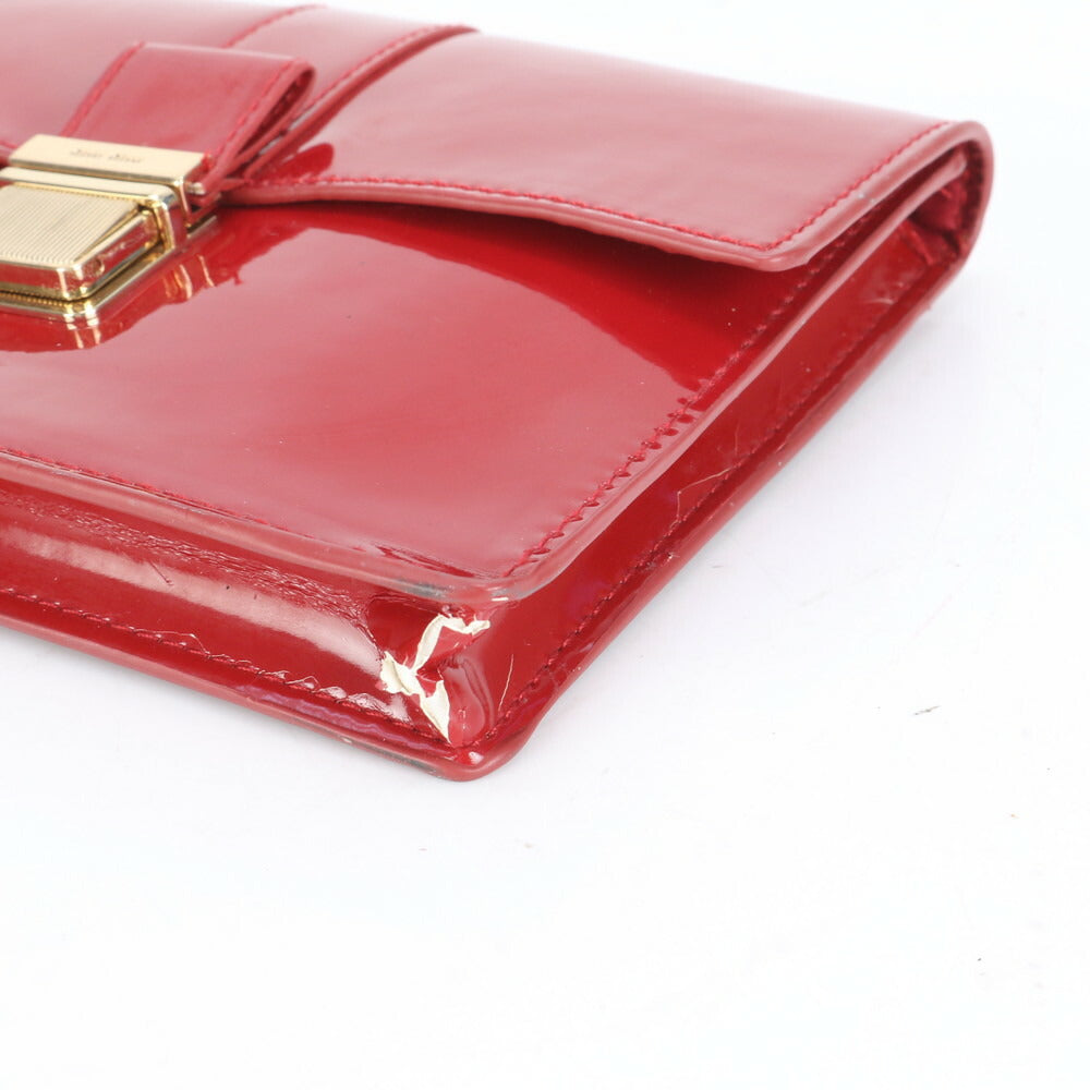 美品 ミュウミュウ パテント レザー クラッチ バッグ ハンド セカンド ポーチ トート ゴールド 金具 レディース RUE CK26-1