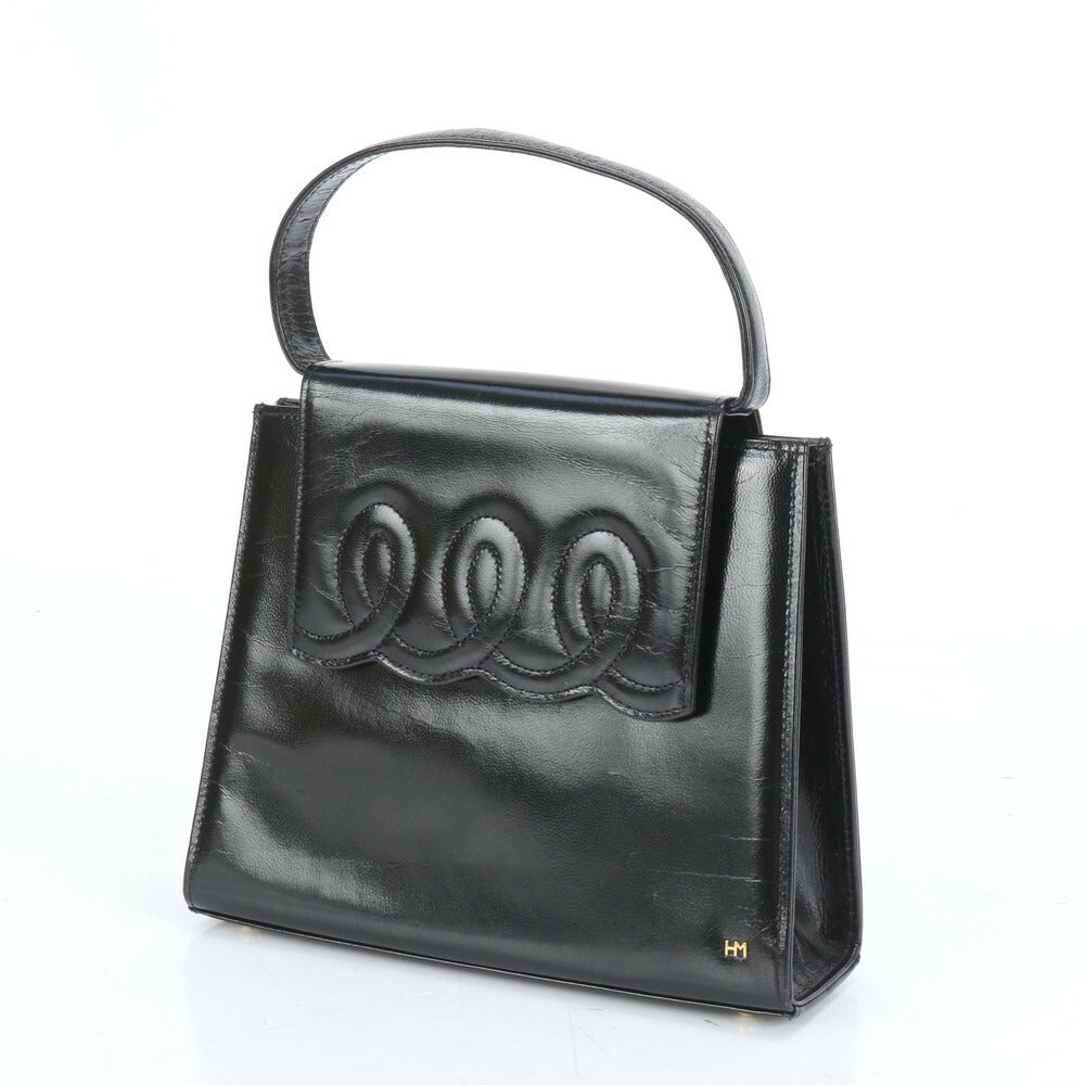 美品 ハナエモリ レザー トップハンドル ハンドバッグ トート ブラック 黒 フォーマル レディース RRE CM8-8