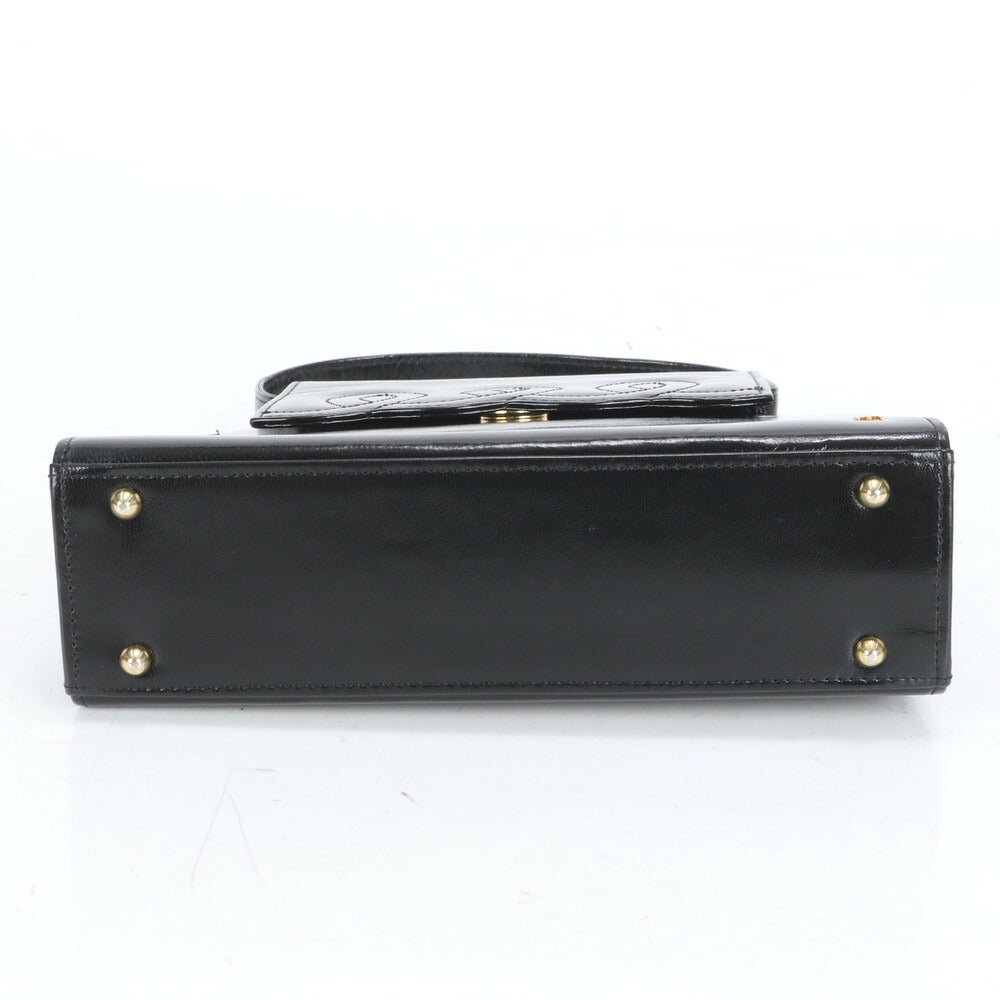 美品 ハナエモリ レザー トップハンドル ハンドバッグ トート ブラック 黒 フォーマル レディース RRE CM8-8