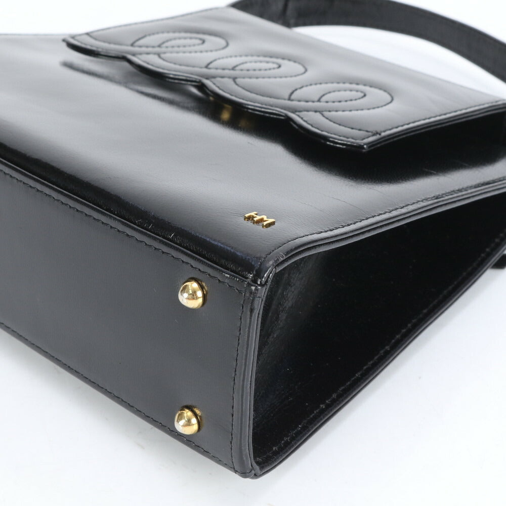 美品 ハナエモリ レザー トップハンドル ハンドバッグ トート ブラック 黒 フォーマル レディース RRE CM8-8