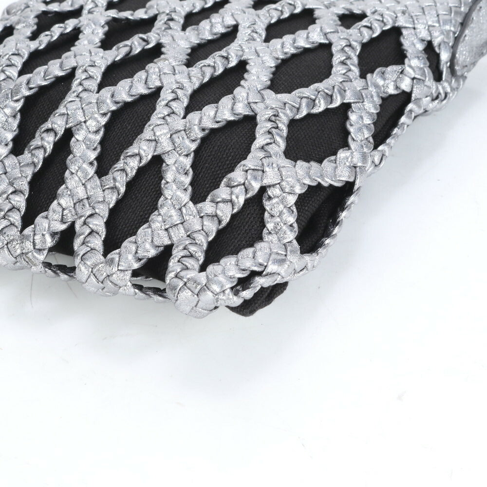 美品 ファロルニ イタリア製 メッシュ 編み込み レザー ショルダーバッグ 斜め掛け クロスボディ ハンド トート レディース RRE CM8-7