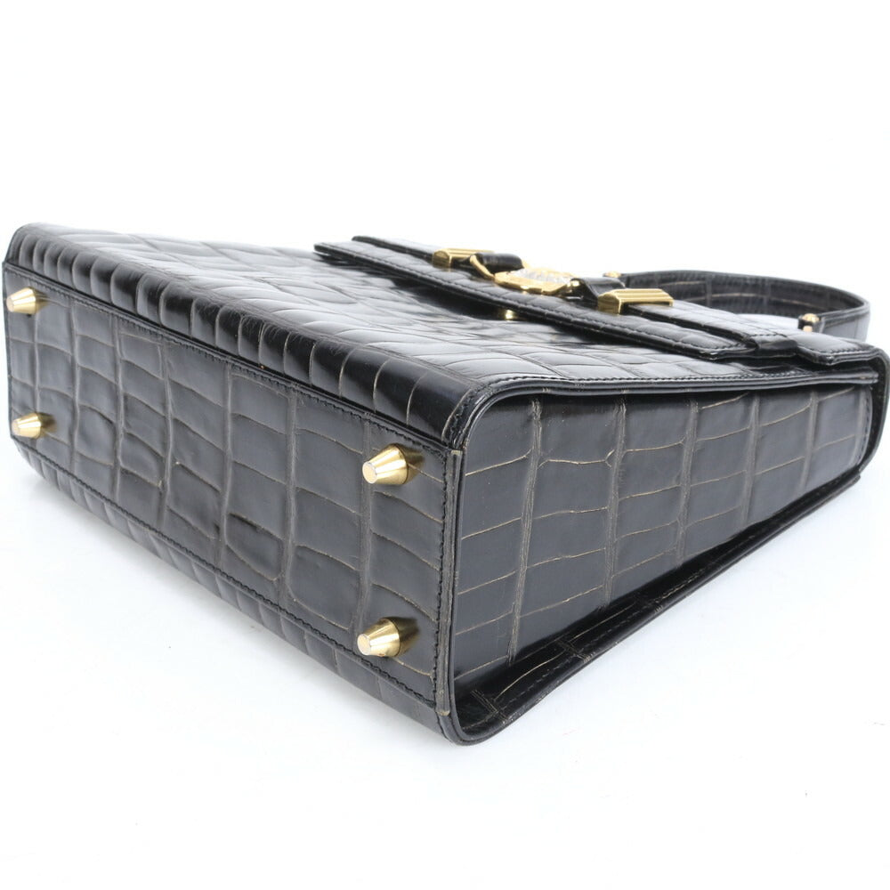 極美品 ジャンニ・ヴェルサーチ クロコダイル エンボス サンバースト レザー ハンドバッグ トップハンドル レディース RUE CV29-2