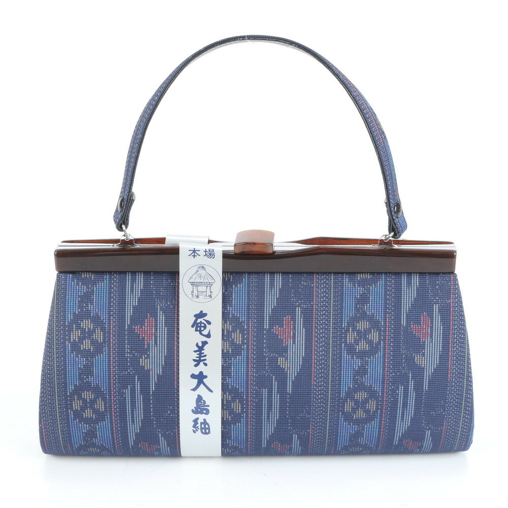 未使用 奄美大島紬 伝統工芸品 総柄 レザー ハンドバッグ トップハンドル トート 和風 モダン ショルダー レディース RCE CN6-5