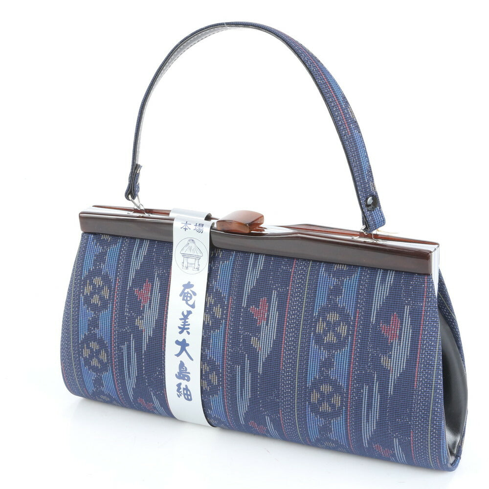 未使用 奄美大島紬 伝統工芸品 総柄 レザー ハンドバッグ トップハンドル トート 和風 モダン ショルダー レディース RCE CN6-5
