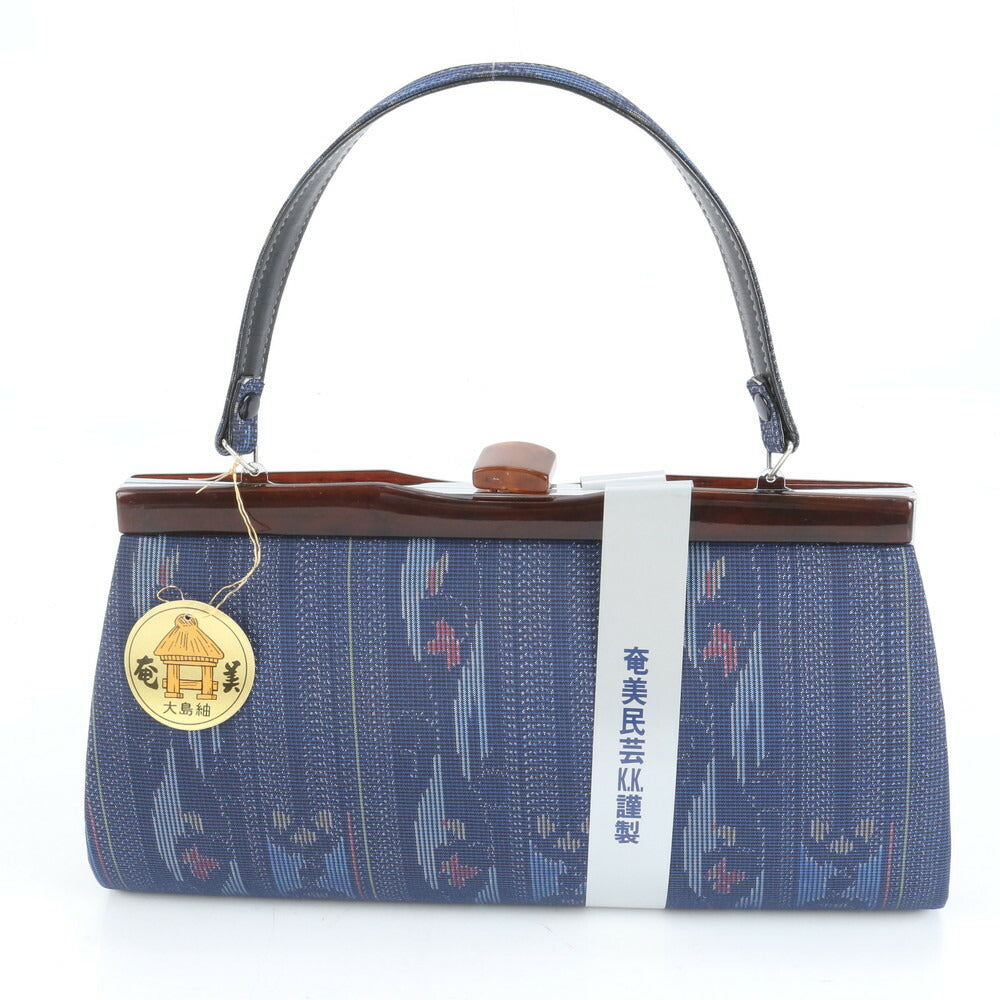 未使用 奄美大島紬 伝統工芸品 総柄 レザー ハンドバッグ トップハンドル トート 和風 モダン ショルダー レディース RCE CN6-5