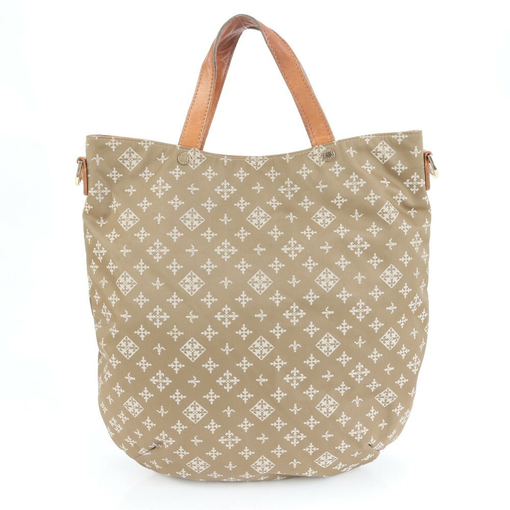 美品 ラシット モノグラム レザー ナイロン トート バッグ 肩掛け ショルダー ハンド ブラウン 茶色 レディース RCE CN5-3