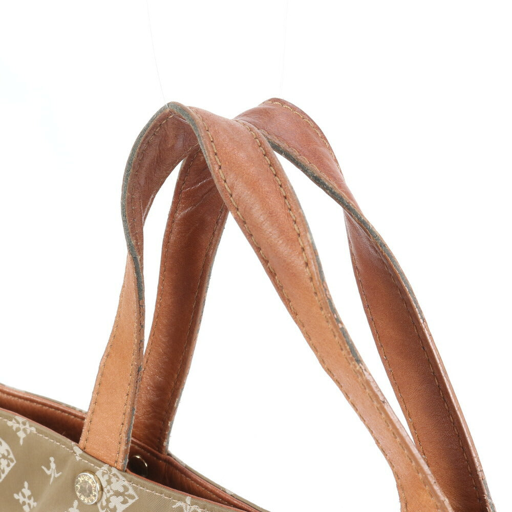 美品 ラシット モノグラム レザー ナイロン トート バッグ 肩掛け ショルダー ハンド ブラウン 茶色 レディース RCE CN5-3